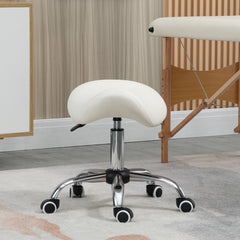 PURE Cosmetic Stool 360° Rotate Height Adjustable Salon Massage Spa Chair Hydraulic Rolling Faux Leather Saddle Stool, Cream