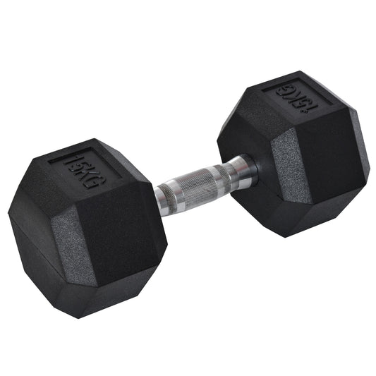 PURE 15KG Single Rubber Hex Dumbbell Portable Hand Weights Dumbbell Home Gym