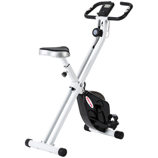 PURE Folding and Quiet Exercise Bike with 8-Level Magnetic Resistance and Heart Rate Sensor, for Home Gym, Black and White