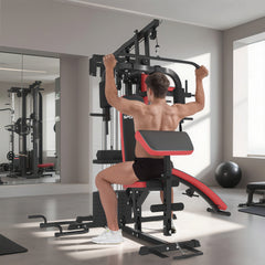 PURE Multi Gym Workout Station, Weight Machine with 65kg Weight Stack, Sit Up Bench, Push Up Stand, Dip Station