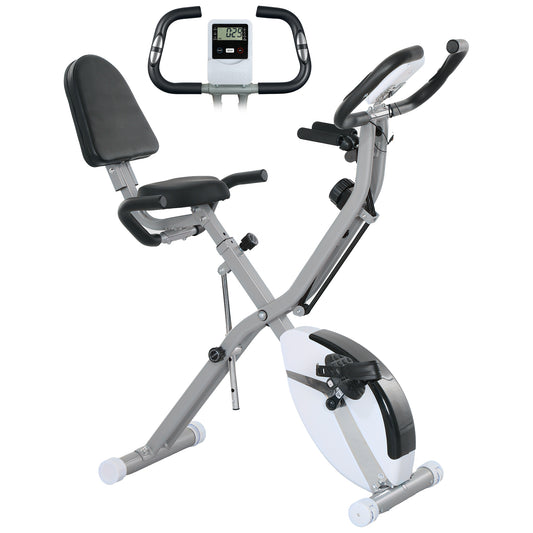 PURE Five-in-one Foldable Exercise Bike, Stationary Bike with Arm Workout Bands, LDC Monitor, Phone Holder, White