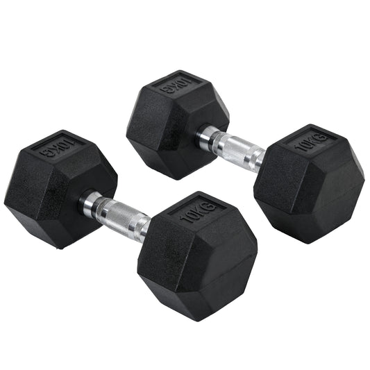 PURE 2x10kg Hex Dumbbells Set Rubber Dumbbells Weight Lifting Equipment Fitness Home Gym