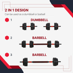 PURE 25kg 2 IN 1 Adjustable Dumbbells Weight Set, Dumbbell Hand Weight Barbell for Body Fitness, Lifting Training for Home, Office, Gym, Black