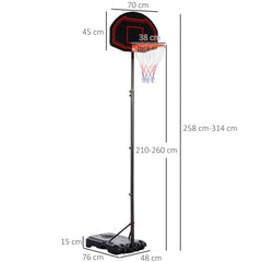 PURE Basketball Hoop Stand Portable Adjustable Height 2.1-2.6m w/ Wheels, Sturdy Rim Stable Base, Black