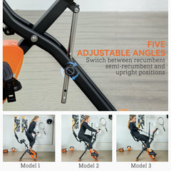 PURE Five-in-one Foldable Exercise Bike, Stationary Bike with Arm Workout Bands, LDC Monitor, Phone Holder, Orange