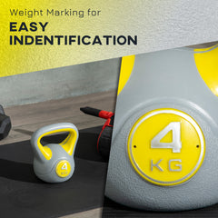 PURE Kettlebell, 4kg Kettle Bells with Handle for Home Gym Weight Lifting and Strength Training, Yellow and Grey