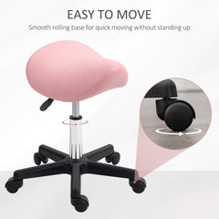 PURE Saddle Stool, PU Leather Adjustable Rolling Salon Chair with Steel Frame for Massage, Spa, Beauty and Tattoo, Pink