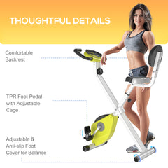 PURE Folding Exercise Bike, Fitness Bicycle Indoor Trainer, 8-Level Magnetic Resistance Adjustable, with LCD Monitor, Pulse Sensor, Yellow