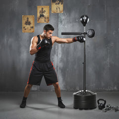 PURE Adjustable Speed Bag, Boxing Bag, with Stand, Reflex Bar, Punching Pad, Black