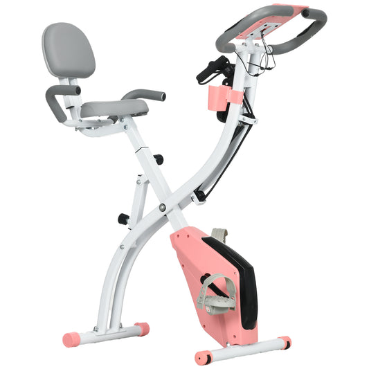 PURE 2-in-1 Folding Exercise Bike with 8-Level Magnetic Resistance, Arm Resistance Band, Pulse Sensor, Pink