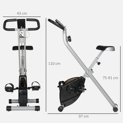 Folding & Quiet Exercise Bike with 8-Level Magnetic Resistance and Heart-Rate Sensor for Home Gym, Black and Grey