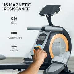 PURE Rowing Machine, 16-Level Magnetic Rower Machine with LCD Monitor and Phone Holder, Black