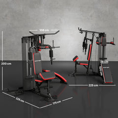 PURE Multi Gym Workout Station, Weight Machine with 65kg Weight Stack, Sit Up Bench, Push Up Stand, Dip Station