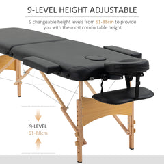 PURE Portable Massage Bed, Folding Spa Beauty Massage Table with 2 Sections, Carry Bag and Wooden Frame, Black