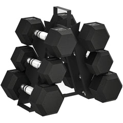 PURE Hex Dumbbell Set with Weights Storage Rack, Rubber Coated Dumbbells, Non-Slip Chrome Handles, Space-Saving for Home Gym Weight Lifting Strength Training, 2 x 2kg, 2 x 5kg, 2 x 8kg