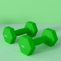 PURE 2 x 5kg Hexagonal Dumbbells Weights Set with Non-Slip Grip for Home Gym Workout, Green