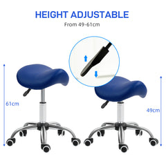 PURE Saddle Stool, Height Adjustable Salon Chair for Massage Spa, Faux Leather, Dark Blue