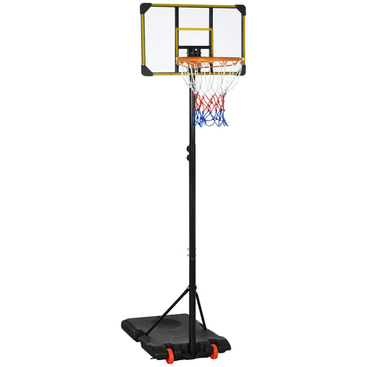 PURE Height Adjustable Basketball Hoop and Stand with Firm Backboard and Weighted Base, Portable Wheels, Yellow