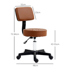 PURE Beautician's Swivel Salon Chair w/ Padded Seat Back 5 Wheels Adjustable Height Salon Hairdressers Tattoo Spa Rolling Cushion Professional 48cm Brown