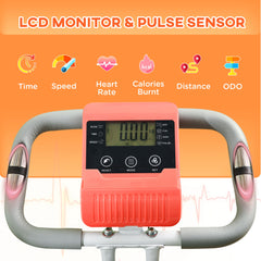 PURE 2-in-1 Folding Exercise Bike with 8-Level Magnetic Resistance, Arm Resistance Band, Pulse Sensor, Orange