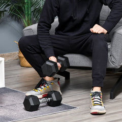 PURE 2x8kg Hex Dumbbell Rubber Weights Sets Hexagonal Gym Fitness Lifting Home