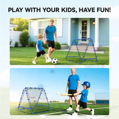 PURE Double Sided Football Rebounder Net, Football Rebound Goal with Five Adjustable Angles, Blue