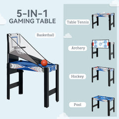 PURE 5-in-1 Multi Games Table, with Pool, Table Tennis, Basketball, Hockey, Archery, Blue