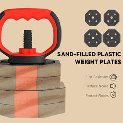 PURE 4-in-1 Adjustable Weight Dumbbells Set, Used as Kettlebell, Barbell, Dumbbell, Push-Up Stand, 30kg Free Weights Set for Men and Women Home Gym Training, Red