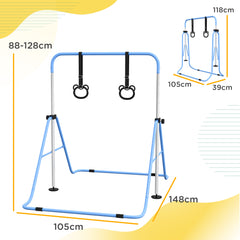 PURE Adjustable Height, Foldable Kids Gymnastics Bar w/ Non-slip Rubber Floor Rings, for 3+ Years, Blue