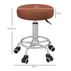 PURE PU Leather Rolling Stool, Height Adjustable Stool Chair with Wheels for Salon, Massage, Spa, Brown