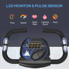 PURE Folding Exercise Bike, Fitness Bicycle Indoor Trainer, 8-Level Magnetic Resistance Adjustable, with LCD Monitor, Pulse Sensor, Grey