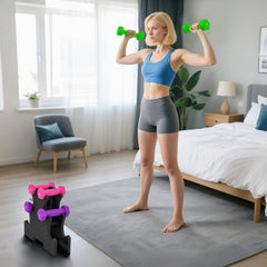 PURE 2 x 1kg, 2 x 2kg, 2 x 3kg Dumbbells Set with Dumbbell Rack, Hand Weights for Home Gym Training