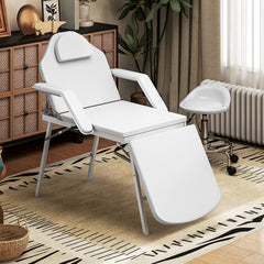 PURE Portable Massage Table, 3 Section Adjustable Beauty Bed, Foldable Massage Bed with Face Hole, Recliner Chair with Removable Headrest and Armrests for Spa, Lash, Tattoo, White
