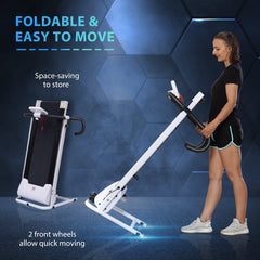 PURE Folding Treadmill with Incline, Walking Pad Treadmill for Home, 1-10km/h Under Desk Running Machine with LCD Display and Wheels, No Assembly, White