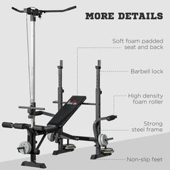 PURE Adjustable Weight Bench with Pulley System, Incline Bench Press Set with Squat Rack, Leg Developer, Butterfly and Weight Storage, for Home Gym Full Body Workout