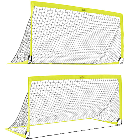 PURE Two Football Goal Nets, Foldable Outdoor Sport Training Equipment, for Teens, Adults, with Carrying Bag, Yellow
