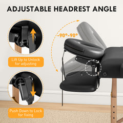 PURE Adjustable Folding Massage Table - Black