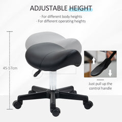 PURE Saddle Stool, PU Leather Adjustable Rolling Salon Chair with Steel Frame for Massage, Spa, Beauty and Tattoo, Black