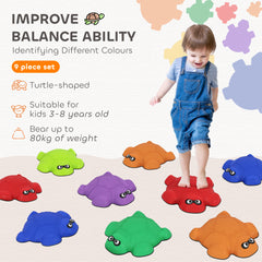 PURE 9-Piece Balance Stepping Stones with Non-Slip Edge, Indoor Outdoor Obstacle Course for Ages 3-8 Years, Multicoloured