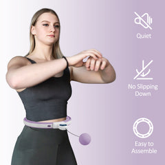 PURE Smart Weighted Hula Hoop, Massage Hula Ring w/ 16 Detachable Knots, 360° Auto-Rotating Ball, Digital Counter, Purple