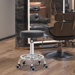PURE Round Rolling Stool, PU Leather Height Adjustable Stool Chair with Wheels and Swivel Seat for Salon, Massage, Spa, Home Kitchen, Black