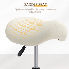 PURE Saddle Stool, PU Leather Adjustable Rolling Salon Chair with Steel Frame for Massage, Spa, Beauty and Tattoo, White