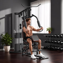 PURE Multifunctional Home Gym Equipment Workout Station, Chest Station, Butterfly Press & Leg Developer, 45kg Weight Stack Multi Gym Machine Fitness Equipment for Full Body Fitness