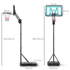 PURE Fully Adjustable Basketball Hoop Outdoor, 146-236cm Basketball Hoop and Stand with Weighted Base and Shatterproof Backboard, Portable on Wheels for Junior, Adults