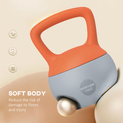 PURE 10KG Soft Kettlebell, Kettle Bell with Non-Slip Handle for Home Gym, Weight Lifting, Strength Training, Orange/Grey