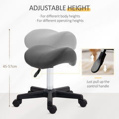PURE Saddle Stool, PU Leather Adjustable Rolling Salon Chair with Steel Frame for Massage, Spa, Beauty and Tattoo, Grey