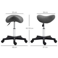 PURE Saddle Stool, PU Leather Adjustable Rolling Salon Chair with Steel Frame for Massage, Spa, Beauty and Tattoo, Grey