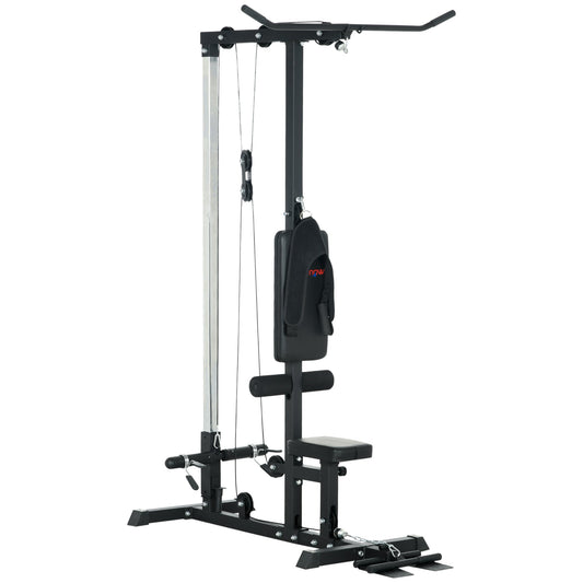 Pull Up Station with Adjustable Seat, Power Tower for Chin up and Lat Pulldown Exercises, Multi-Function Fitness Equipment with Flip-Up Footplate, for Home Gym, Black