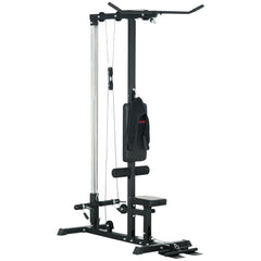 Pull Up Station with Adjustable Seat, Power Tower for Chin up and Lat Pulldown Exercises, Multi-Function Fitness Equipment with Flip-Up Footplate, for Home Gym, Black