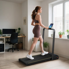 PURE Folding Walking Treadmill, Under Desk Walking Pad with Incline, Black